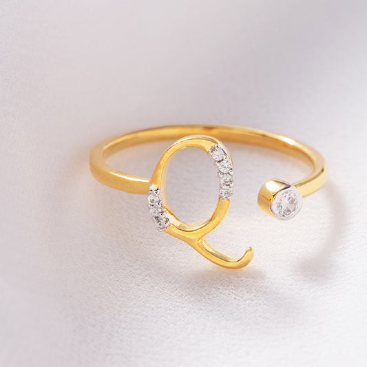 Dew by PB Gold-Plated 925 Sterling Silver Stone Studded Initial Q Ring