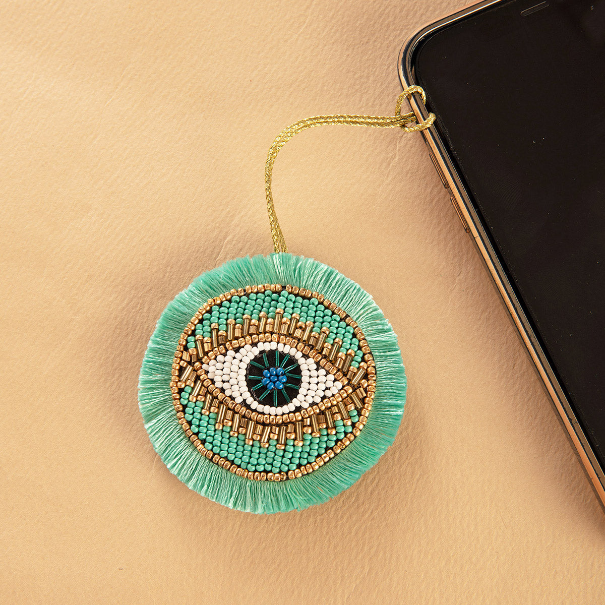 Turquoise Beaded Round Evil Eye Bag Charm