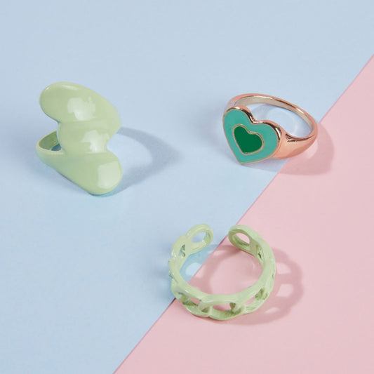 Pipa Bella by Nykaa Fashion Set of 3 Y2K Green Resin Rings Combo