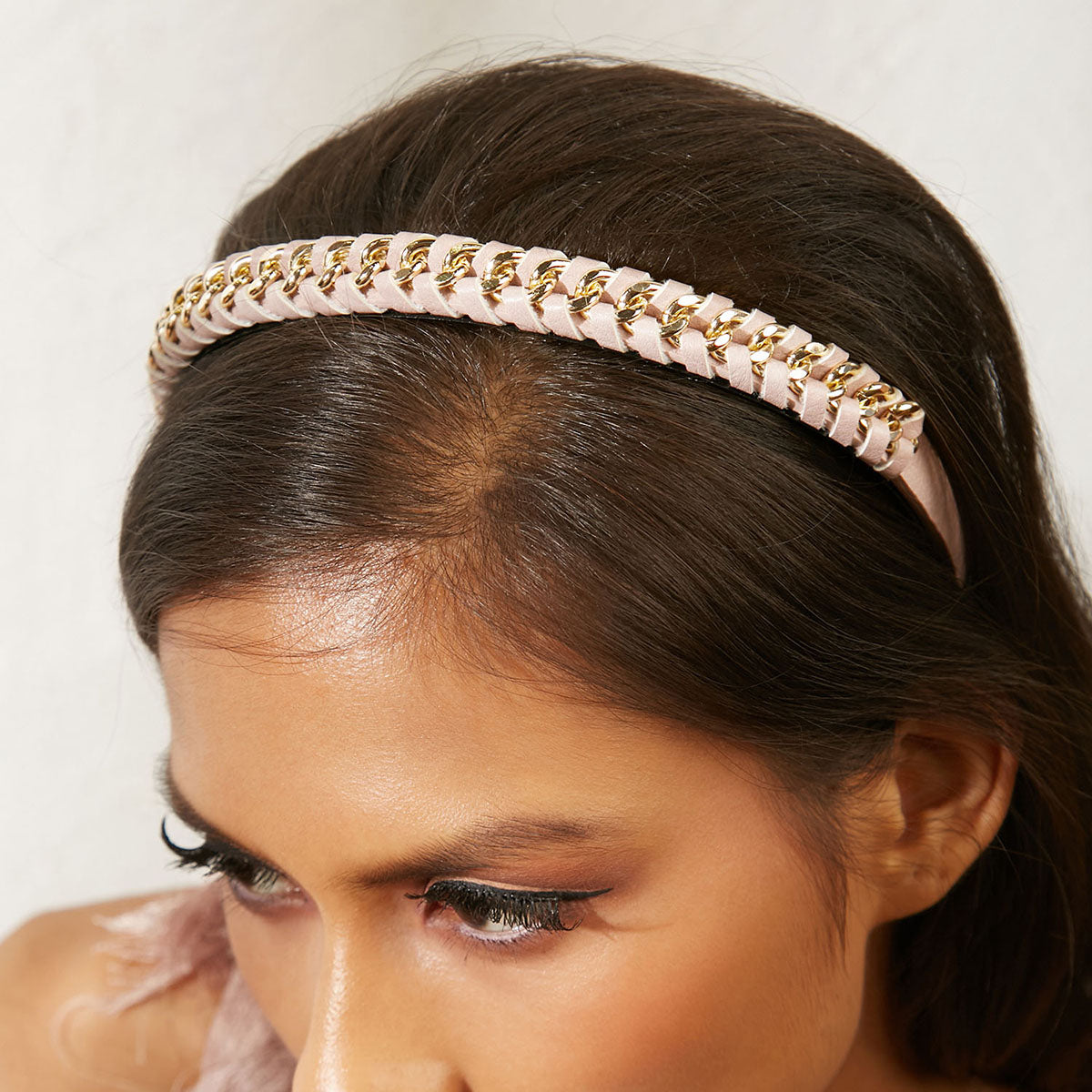 Gold Link Pleated Pink Hairband