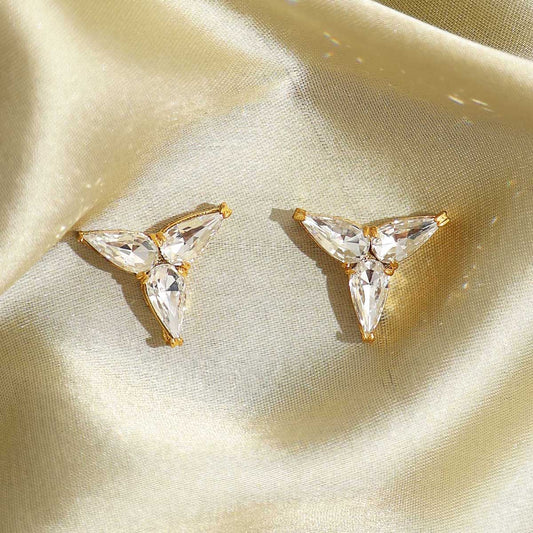 Pipa Bella Stud Earrings Brass 18k Gold Plated Base Studded with White Crystals