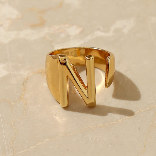 N Initial Gold Letter Ring