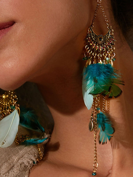 Peacock Feather Statement Earrings